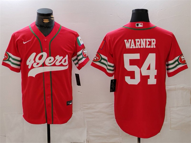 Men's San Francisco 49ers #54 Fred Warner Red With Patch Cool Base Stitched Baseball Jersey